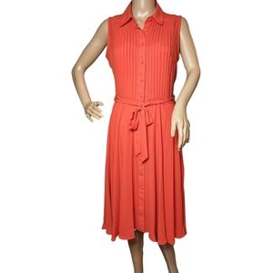 NWT Nanette Lapore Pleated Sleeveless Dress Saffron Sun Coral Flowy Belted Sz 2